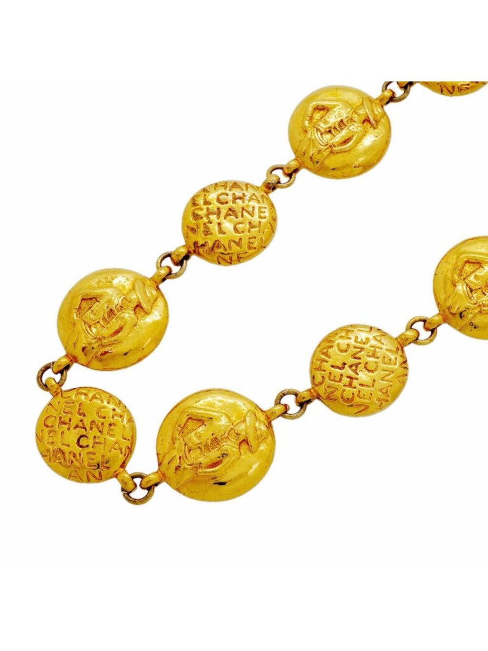 Chanel Necklace Vintage Logo Mademoiselle Round Circle Gold Plated